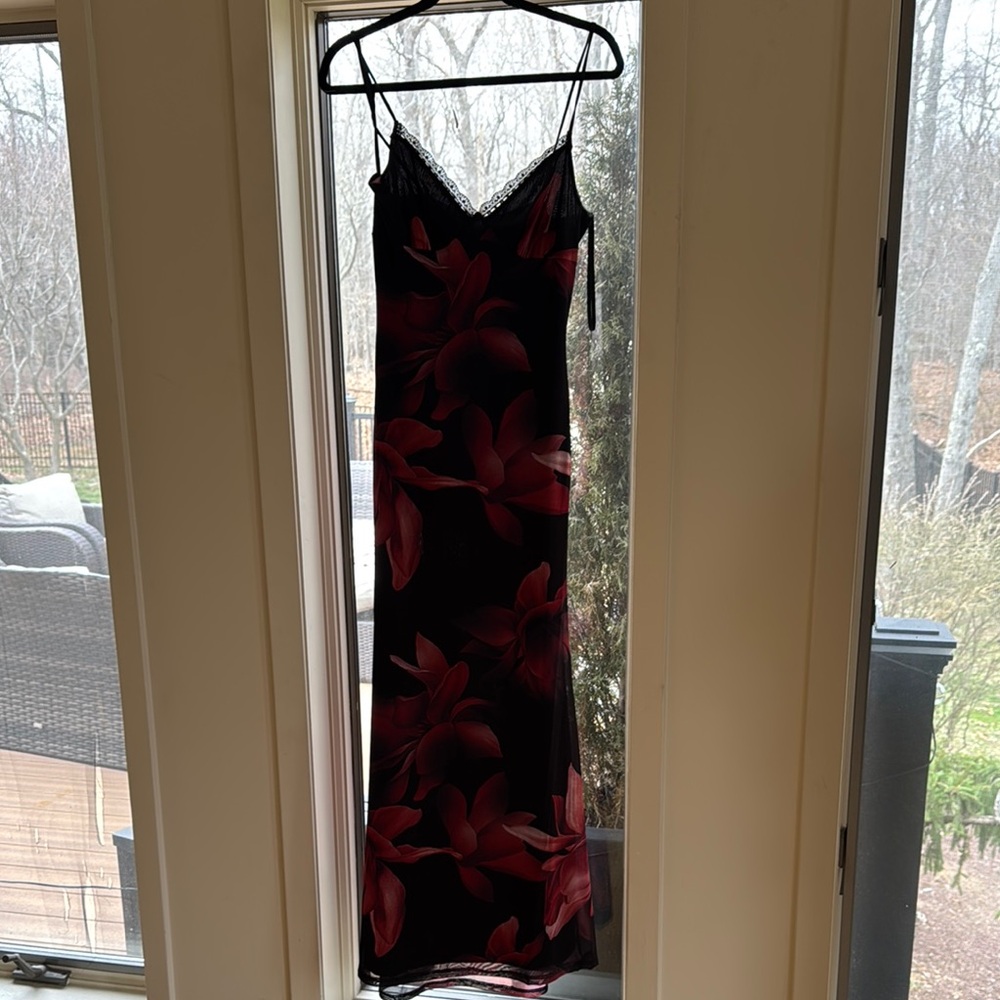 Elegant Black and Red Floral Dress